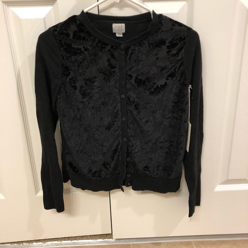 NWT black cardigan with velvet(y) design! - Picture 1 of 5